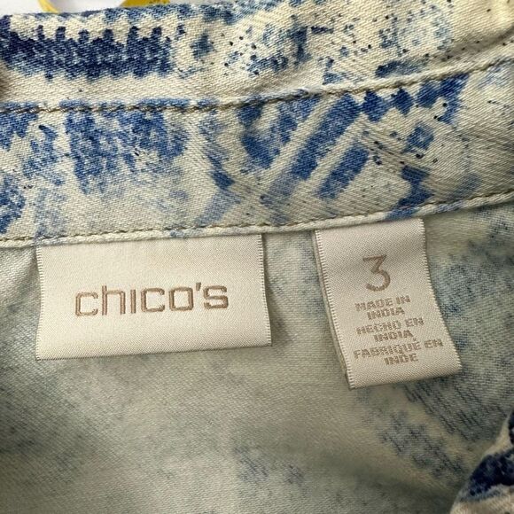 Chico’s Mixed Artisan Pattern Beaded Cropped Jean Jacket in Mysterious Blue XL - Picture 7 of 12